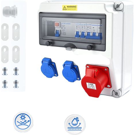Distributeur de puissance, disjoncteur, 2x prise Schuko et prise CEE, Bleu (1/2)