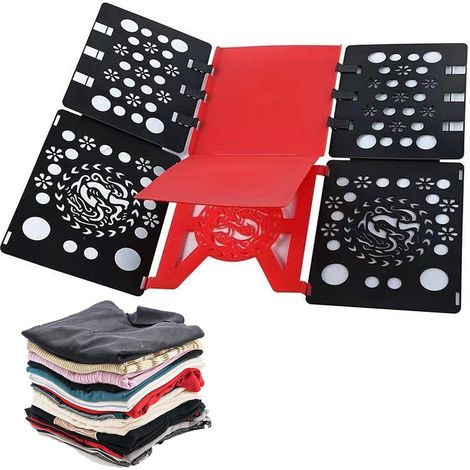 (Noir et rouge) T Shirt Chemise de Planche Pliante, Modèle Spécial, Planche Pliante pour VêTements, Planche à Plier, Plastique, de vêtements Facile et Rapide pour Les Enfants et Les Adultes (1/5)