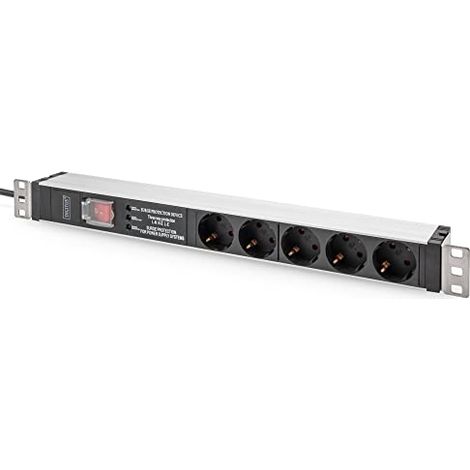 DIGITUS PDU EN ALUMINIUM 1U, MONTAGE EN RACK, 5 CONTACTS DE PROTECTION 16 A, 230 V, 50/60 HZ, SURTENSION, FILTRE NET, COMMUTATEU (1/4)