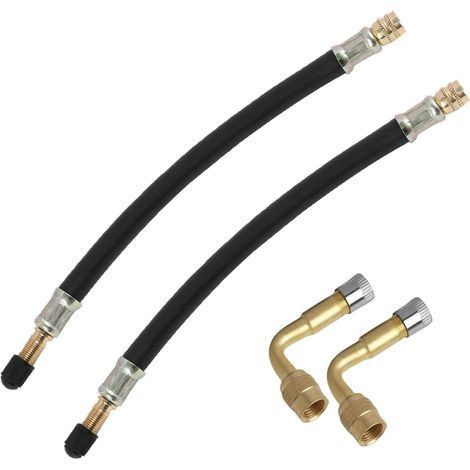 4 Pcs Rallonge De Valve, Adaptateur 90°, Laiton, Caoutchouc, 210 Mm, Pour Voiture, Moto (1/5)
