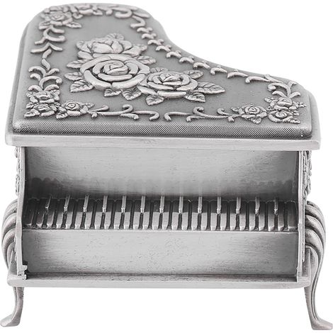 Boîte à bijoux en alliage de zinc sculpté en forme de piano, ornée d'une rose. (1/5)
