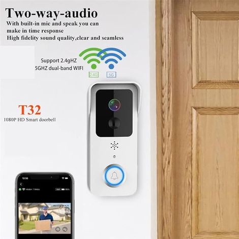 Walkie-talkie video con telecamera ad alta definizione, suoneria video, Wi-Fi 5G, doppia batteria, impermeabile IP54, per casa intelligente. (1/5)