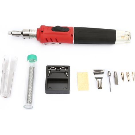 Kit de soudage à gaz butane multifonction HS-1115K (10 pièces) avec torche de soudage sans fil (rouge)
