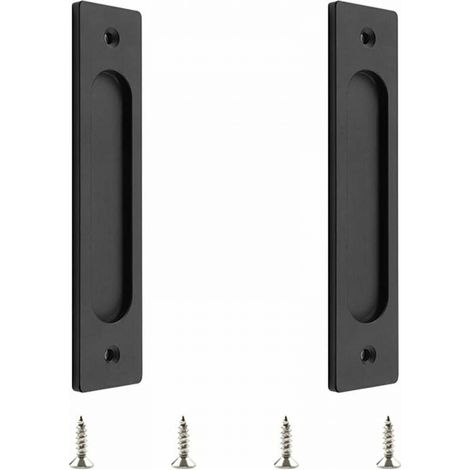 Lot de 2 poignées de porte coulissantes rectangulaires en acier inoxydable noir mat – Installation facile sans rainure – Dimensions 180 x 40 mm (1/5)