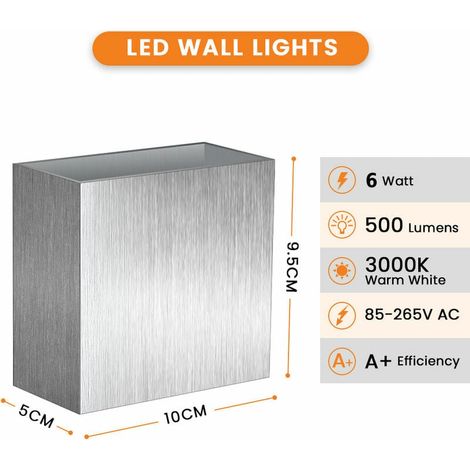 Lot de 2 Applique murale Lampe Moderne interieur/extérieur LED 6W 3000K 500LM L.10 x l.5 x H.9.5cm (1/4)