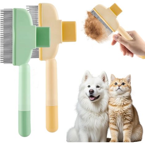 Peigne de mue autonettoyant pour animaux — Nouvelle brosse de toilettage pour chats aux dents en acier inoxydable de longueurs alternées — Outil de toilettage universel pour chats et chiens