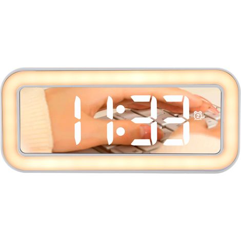 Réveil numérique 5,7 pouces avec double alarme, affichage LED miroir, luminosité réglable sur 3 niveaux, fonction snooze, double alimentation, affichage 12/24 heures, idéal pour la décoration de la ch (1/5)
