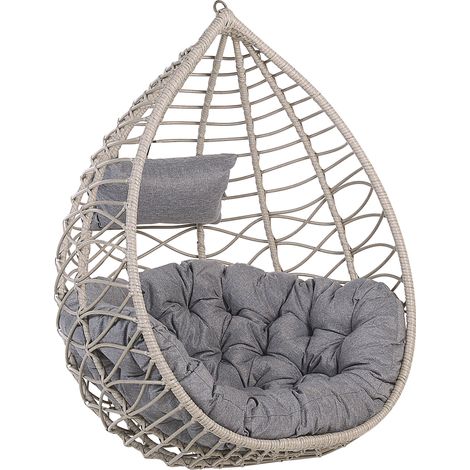 Silla colgante de ratán gris con marco de metal para interior y exterior cesta Arsita