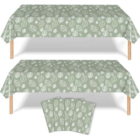 Tischdecke 4er Set Blätter Salbeigrün 137x274cm wiederverwendbar abwaschbar