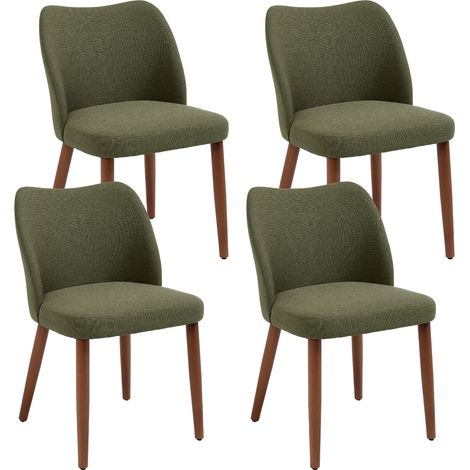 Wahson Lot de 4 Chaises de Salle à Manger en Lin, Chaise Rembourrée pour Maison et Cuisine, Chaise de Cuisine avec Pieds en Bois, Vert
