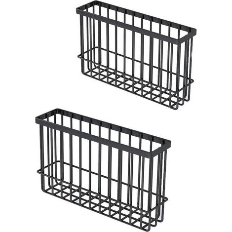 Support De Rangement Pour Porte De Placard - En Fer - Auto-Adhésif - Charge Max 3 Kg - Pour Cuisine Salle De Bain Et Réfrigérateur - Noir - 2 Pièces (1/5)