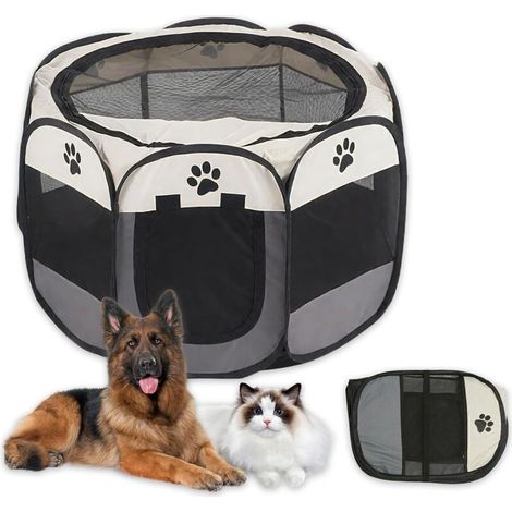 Bardusch-Parc pour chiot et chat - Pliable - Noir - Imperméable - Portable - Avec housse en filet - Pour chiens, chats, petits animaux - Intérieur et extérieur - 72 x 72 x 45 cm (1/4)