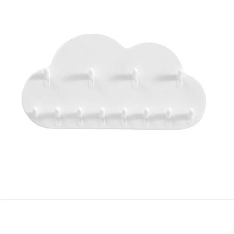 Cloud Shaped Wall Hook Rack, 12 Hooks, White Wall Mount Storage Organizer for Bathroom, Keys (1/4)