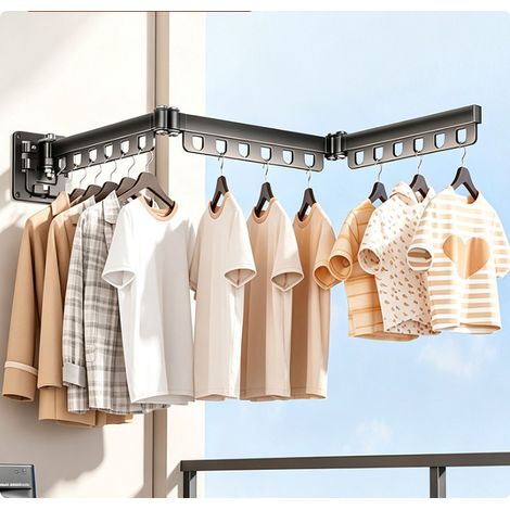 Portant à vêtements mural, extensible en trois sections, avec œillets coupe-vent et conception démontable, portant à vêtements pliable (1/5)