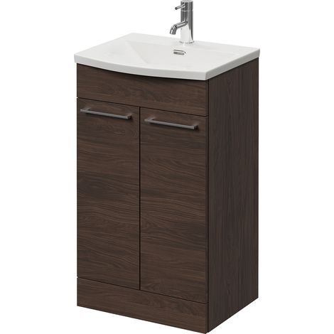 Napoli 390 Brown Oak 500mm 2 Door Vanity Unit with Arc Basin - 500mm - Chrome 160mm Handle