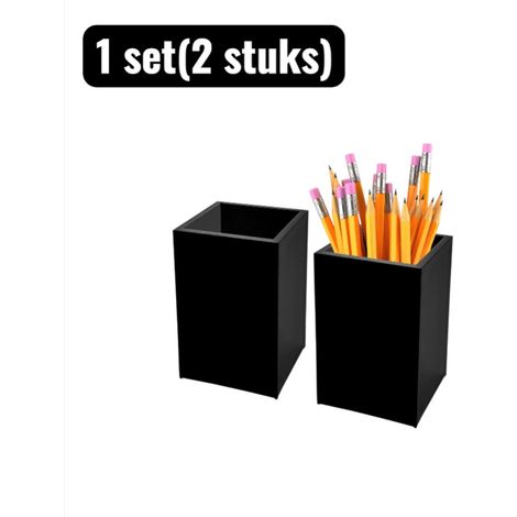 Lot de 2 porte crayons noirs en acrylique avec fonction de rangement et organisateur de cosmétiques pour salle de bain cuisine bureau maquillage fournitures scolaires et petits accessoires (1/5)