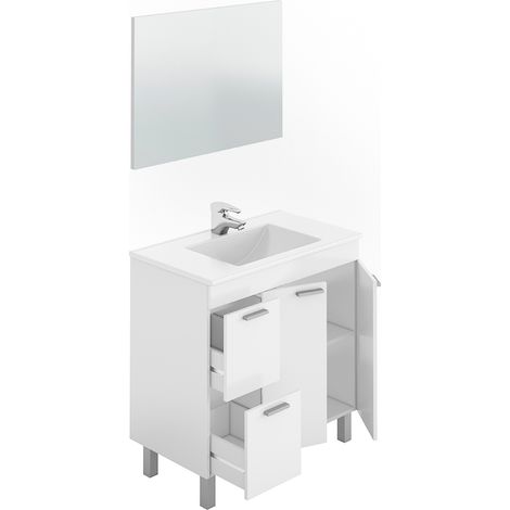 Mueble baño 2 puertas con lavabo + cajones + espejo blanco (1/4)