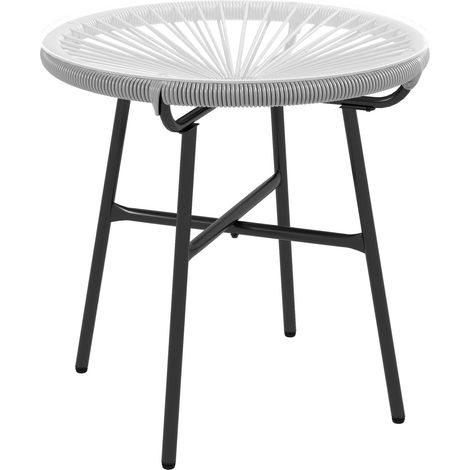Rattan Beistelltisch Bistrotisch, Kaffeetisch Mit Glastischplatte, Rund, Für Terrasse, Balkon, Schwarz+Grau, 50X50X50Cm