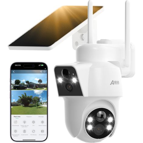 ANRAN 4MP Caméra Surveillance WiFi Extérieure sans Fil Solaire, Double Objectif Double PIR, 360° Solaire Caméra