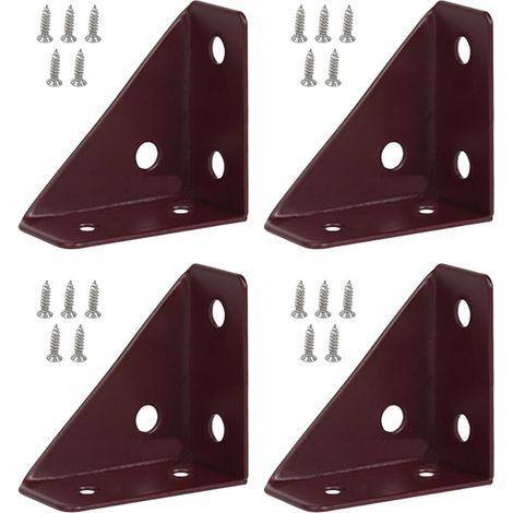 Lot de 4 équerres d'angle triangulaires en métal avec vis pour armoire, bureau, lit, 66 x 66 mm, marron (1/5)