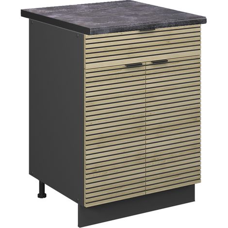 Mobiletto base per cucina Fame-Line, Pannello in quercia, 60 cm con cassetto, PL Antracite, Vicco