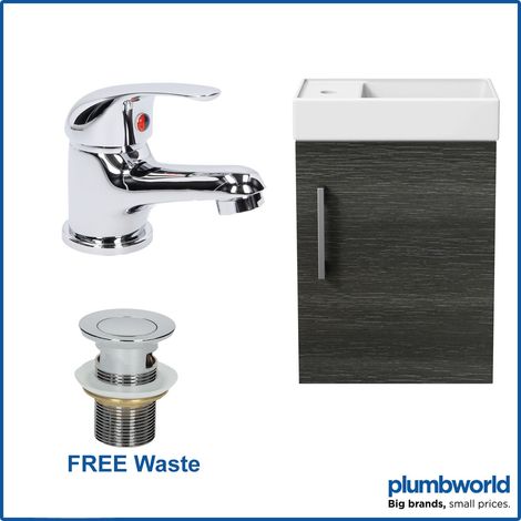 400mm Bathroom Basin Vanity Unit Wall Hung Charcoal Curved Mixer Tap FREE Waste (1/5)