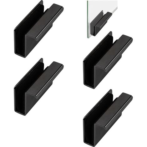 Poignée de tirage en verre, lot de 4 poignées de tirage en verre pour placard, clips de porte en verre, loquet de placard, poignée dissimulée (Noir) (1/5)
