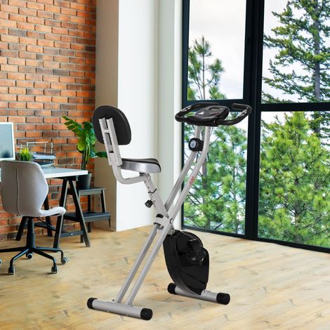 Klappbares Heimtrainer-Fahrrad, Fitnessbike, Indoor-Bike, 8 Widerstandsstufen mit Magnetbremse, verstellbarem Sitz und Rückenlehne, Multifunktions-LCD-Bildschirm, Herzfrequenzsensor, schwarz
