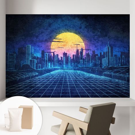 Papier peint intissé décoratif pour chambre et salon Design moderne à poser facilement - Colle incluse gratuite Paysage futuriste 104x70 cm (1/5)