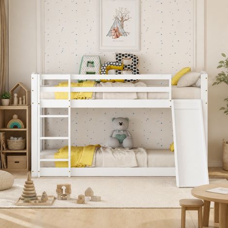 Letto a soppalco bambini 90x200 cm in legno bianco, salvaspazio, senza materasso FloraGrace (1/5)