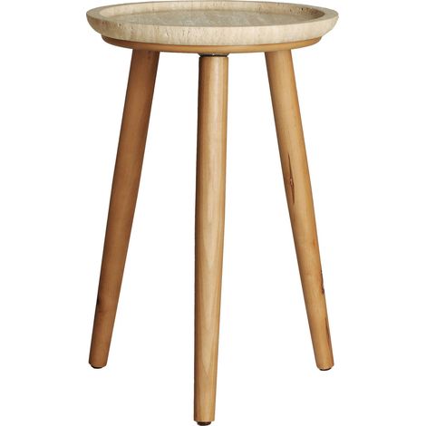 Table d'appoint art déco bois de bouleau et marbre beige élégant - Bois brun foncé et marbre beige (1/3)