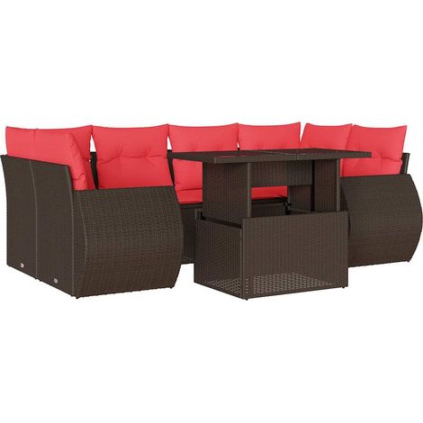 7-teiliges Gartensofa-Set mit Kissen, braun, Polyrattan vidaXL (1/5)