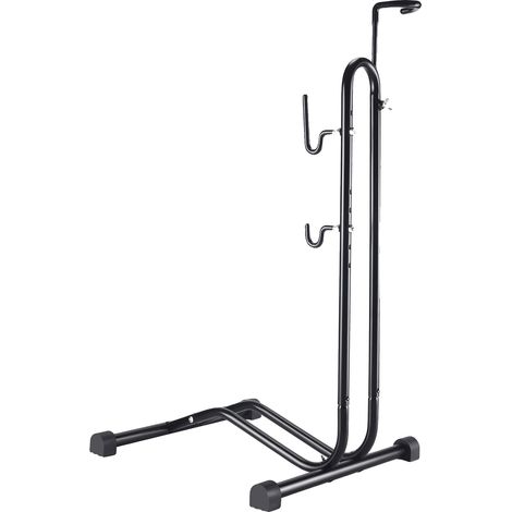 Soporte para bicicleta, fabricado en acero, dimensiones 48 x 24 x 45 cm, soporta 60 kg, patas de goma antideslizantes, compatible con la mayoría de las bicicletas. (1/5)