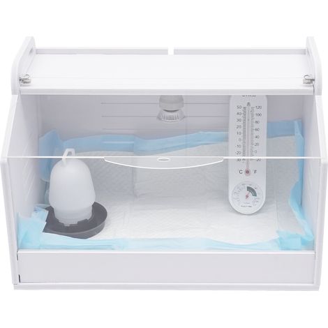 Éleveuse pour poussins – 48×30×30 cm, 25W, lampe à chaleur dimmable – Pour poules, canards, cailles – Blanc (1/5)