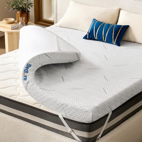 Mattress Topper 140 x 190 cm Memory Shape H2, Removable and Washable Mattress Cover, Thickness 7.5 cm, Mattress Topper with Removable and Washable Non-Slip Design (White) (1/5)