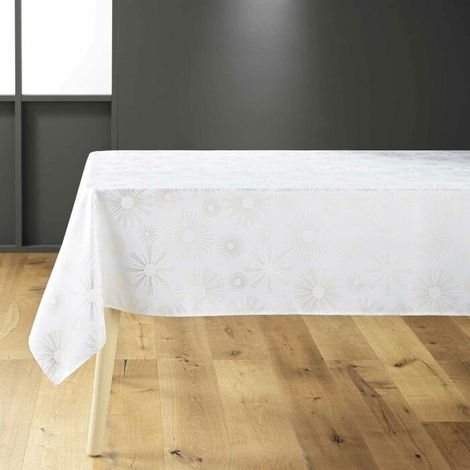 Nappe rectangle 150 x 300 cm polyester imprime metallise pampille Blanc/or (1/3)