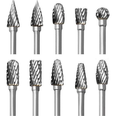 Jeu de Fraises Rotatives en Carbure, 10 pièces Double Coupe Fraises pour Dremel Accessoires avec Tige Sculpture sur bois, Perçage, Gravure, Polissage de Métal-LIAIKI (1/5)