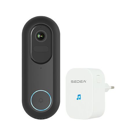 Sonnette connectée Wi-Fi sur batterie – Vision nocturne 20m – HD 1080p – Alertes smartphone – Installation facile – Résistante aux intempéries – Sedea
