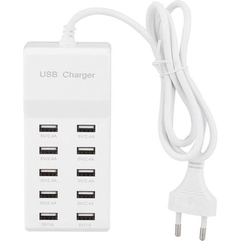 Fdit 10 USB-Wandladegerät, USB-Ladestation mit mehreren Anschlüssen, 100–240 V Reise-USB-Hub mit Kabel für mehrere Geräte (EU) – Crezuo
