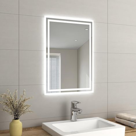 EMKE LED Illuminated Bathroom Mirror with Light 50x70cm Touch Switch + Anti-Fog + Adjustable Color (1/5)
