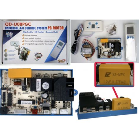 Placa Universal Aire Acondicionado QD-U08PGC  Control Motor PG Sin Escalones  Doble Sensor  Kit con Mando y Transformador