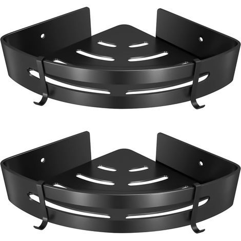 Étagère murale triangulaire pour salle de bain, lot 2, d'angle en acier inoxydable, finition noire, (1/5)