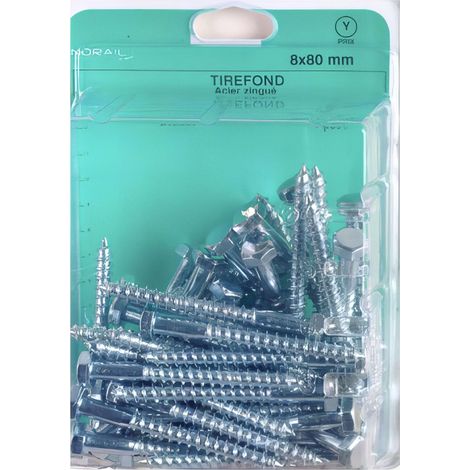 Blister de 20 tirefonds tête hexagonale 8 x 80 mm - Zingué - TIR0808002CP20