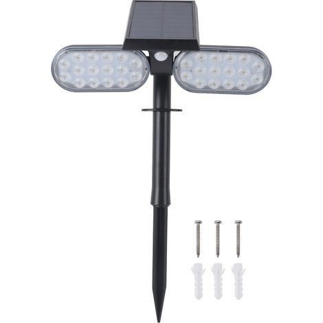 Applique murale solaire à détecteur de mouvement, 2 projecteurs LED haute luminosité IP65 étanches pour jardin, porche et allées. (1/5)
