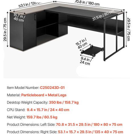 Escritorio ejecutivo, diseño rectangular y en forma de L, construcción duradera, 71 x 53 pulgadas. (1/2)