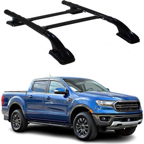 OMAC KIT Barres de Toit Trans+Long Compatible avec Ford Ranger T6 2012-2022 DoubleCab Aluminium Noir (1/5)