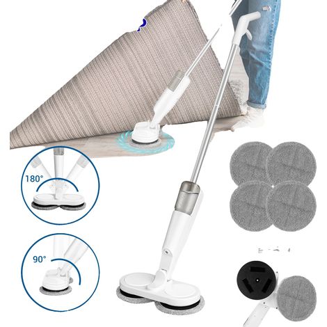 Fregona eléctrica con pulverizador, cabezales giratorios dobles, batería recargable, depósito de agua de 200 ml, hasta 60 minutos de uso, rotación de 180°. (1/5)