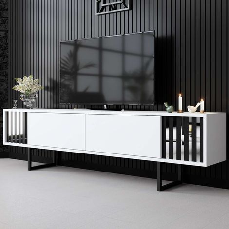 TV-Möbel White Chrome Line 180x48x30 - Schwarzer Rahmen