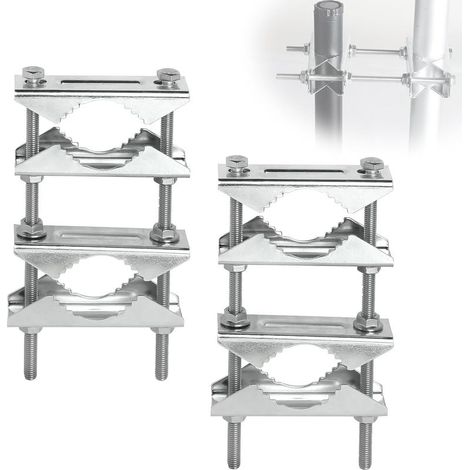 Lot de 2 Pinces à mât double antenne Fixation mât antenne exterieur Acier galvanisé Support de mâchoire en V pour 25-50 mm diamètre TV, CB, antenne (1/5)