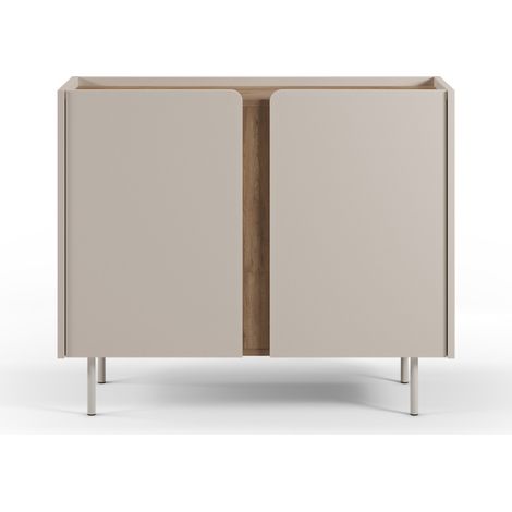 Drawer – Buffet 2 portes bois mélaminé et métal 100cm – Design scandinave moderne – Dimensions 100x82,5x40cm – Pour salon, entrée ou bureau (1/5)